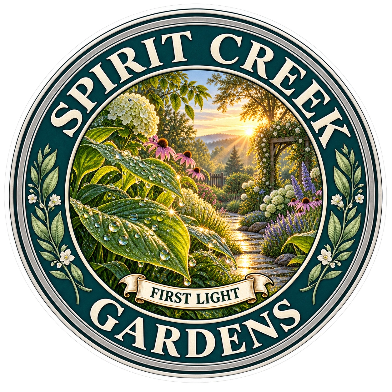 First Light garden sticker illustration